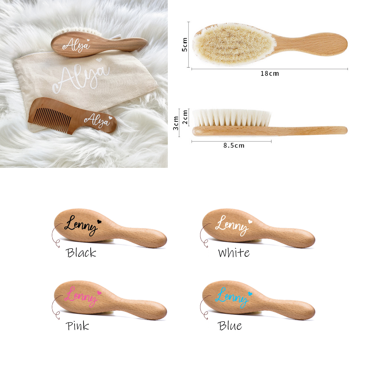 İsme Özel Bebek Saç Fırçası & Tarak ve Emzik Askısı &Diş Kaşıyıcı Set