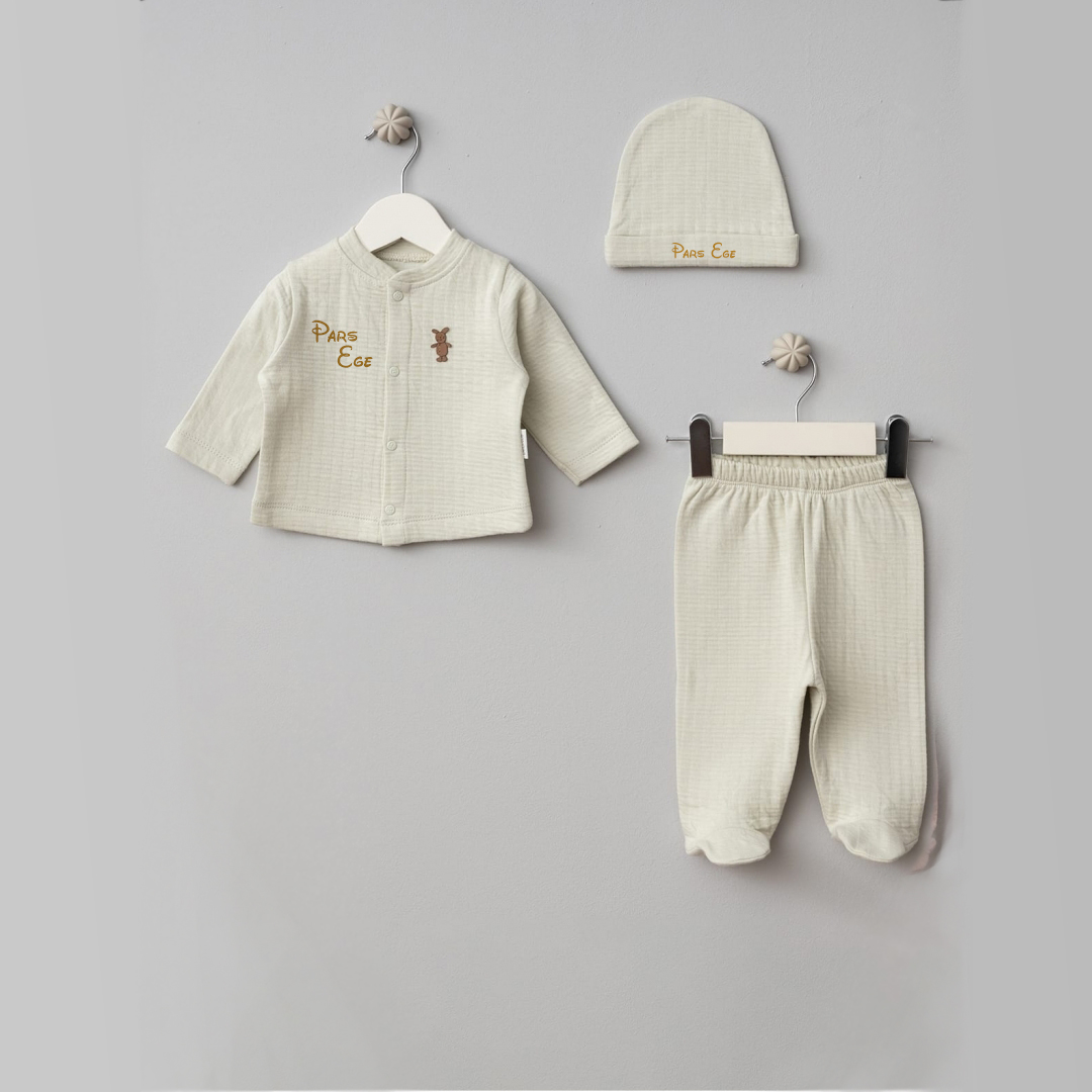 İsme Özel Krem 3 Parça Zıbın Set