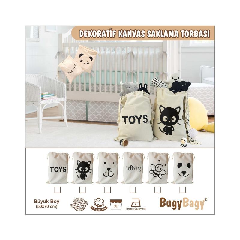 Bugy Bagy Sevimli Kedi Keten Kirli ve Oyuncak Saklama Torbası Bebebox