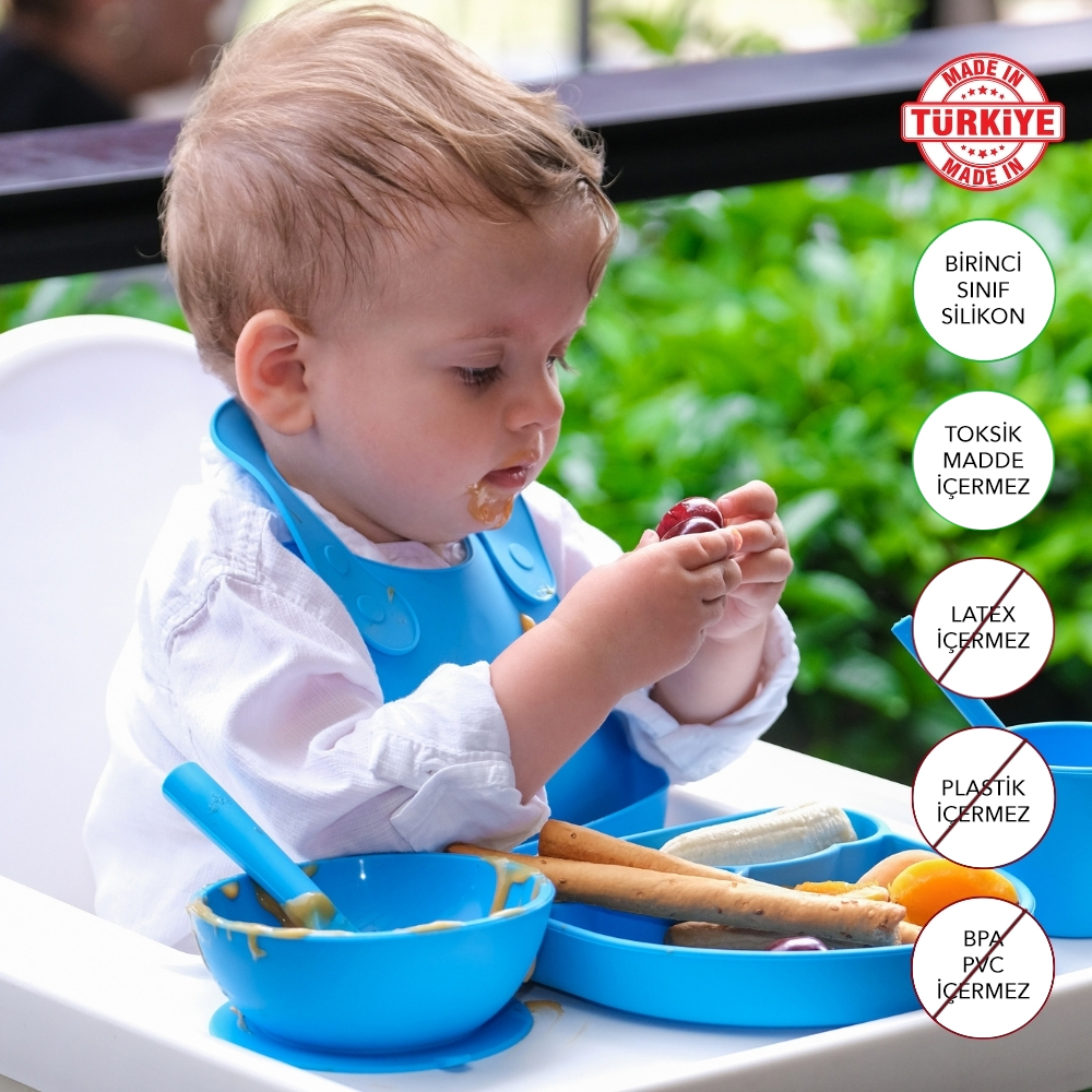Silikon Bebek Beslenme Mama Seti MAVİ 