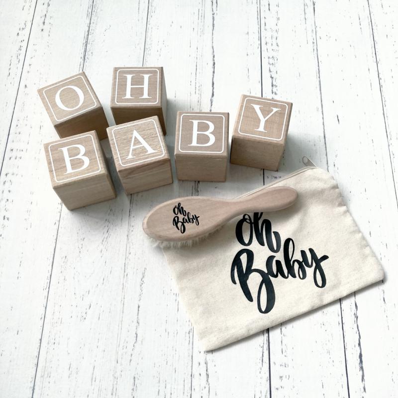 OH BABY Ahşap Küp ve Bebek Saç Fırçası