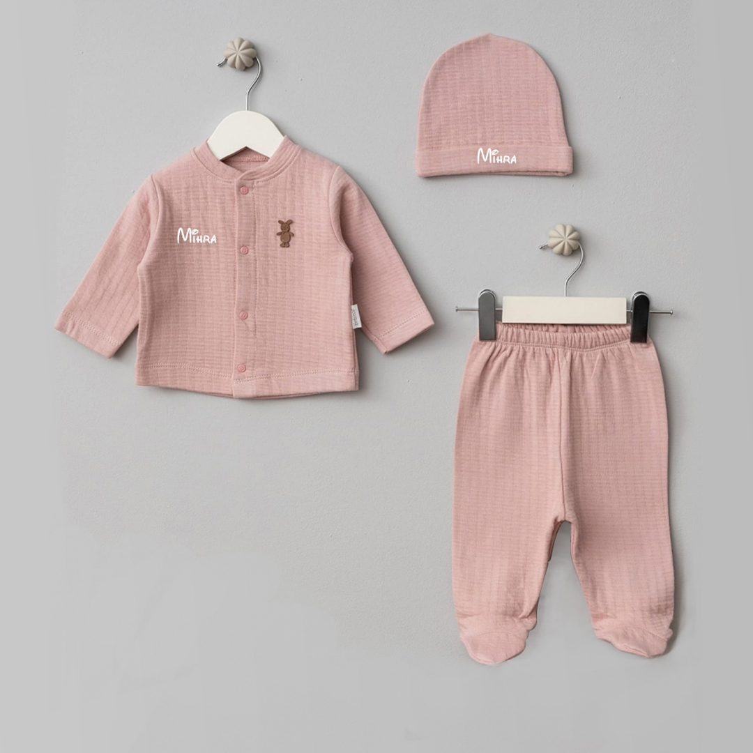 İsme Özel Rose 3 Parça Zıbın Set