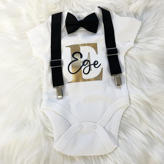 Askılı Papyonlu İsme Özel Bebek Body