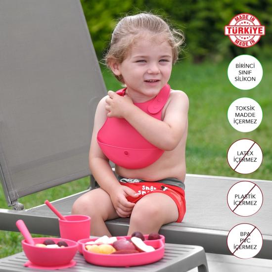 Silikon Bebek Beslenme Mama Seti PEMBE 